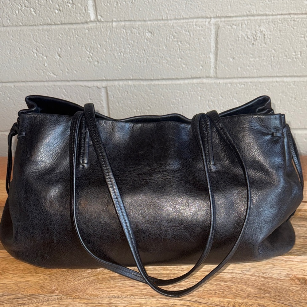 Francisco Biasia Embroidered Black Leather Tote/Satchel Bag